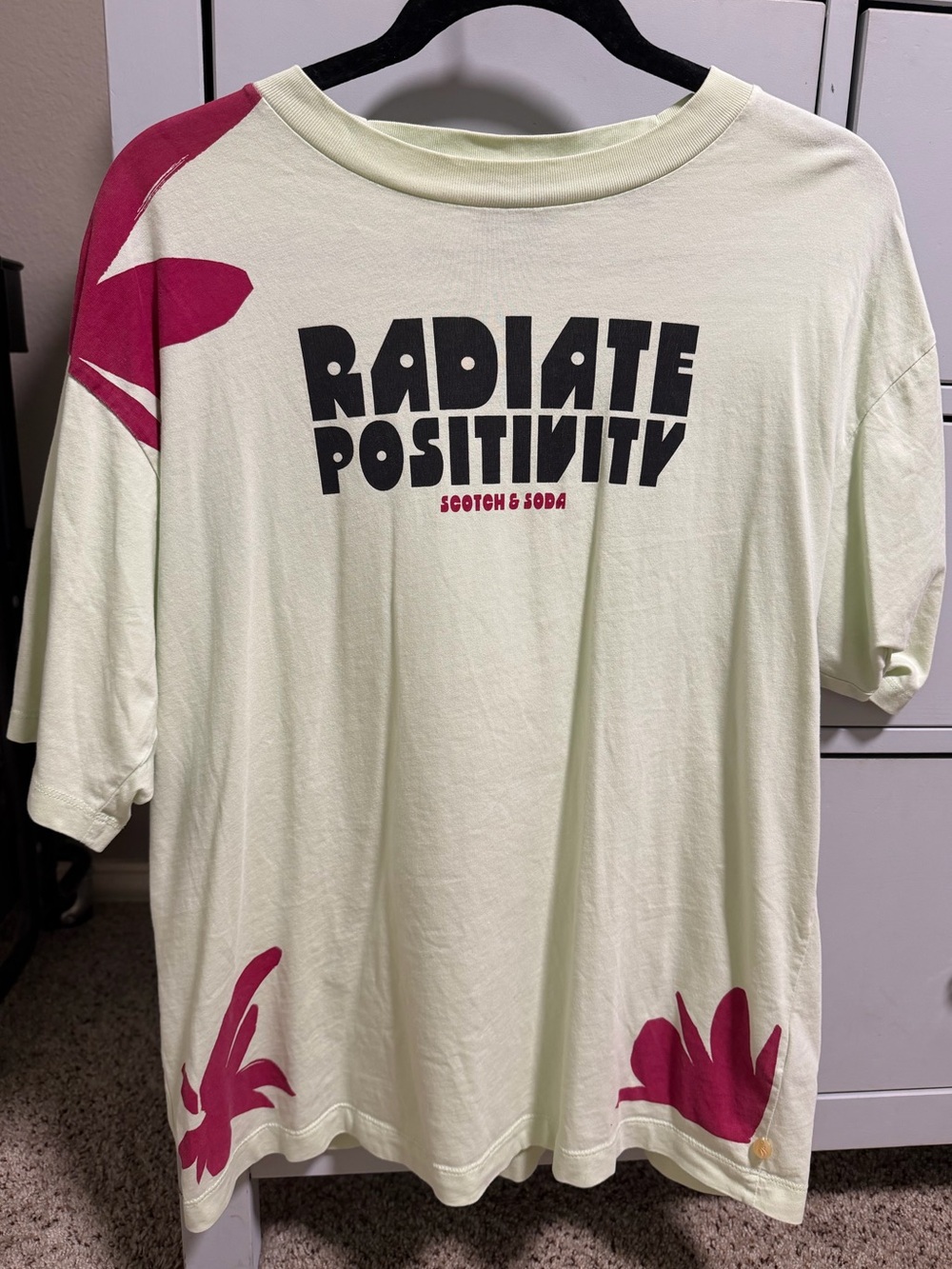 Scotch & Soda Mint Short Sleeve Tee with Pink Floral Accents